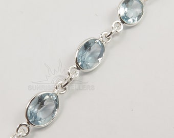 Blue Topaz Bracelet, Natural Topaz Gemstone, December Birthstone, 925 Sterling Silver, Handmade Jewelry, Unique Gift For Her,  Oval Faceted