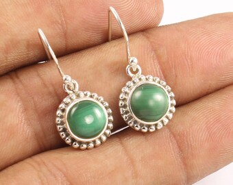 Green Malachite Dangle Earrings, 925 Sterling Silver Earring, Handmade Earrings, Gift for Her, Gemstone Earrings, Birthstone Earrings