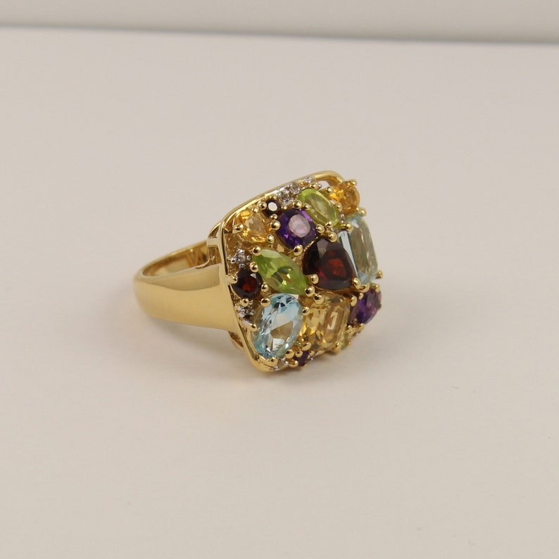Garnet and more semi precious stones ring 925 sterling silver Gold plated ring Size US 7 34 Peridot multi stone ring natural Blue Topaz
