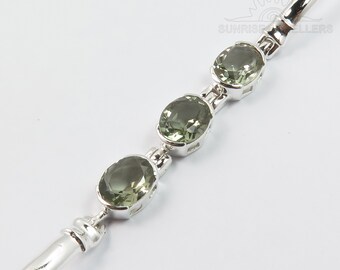 Green Amethyst Jewellery, Solid 925 Sterling Silver Bracelet, Green Amethyst Bracelet, Green Stone Bracelet, Unique Christmas  Gift For Her