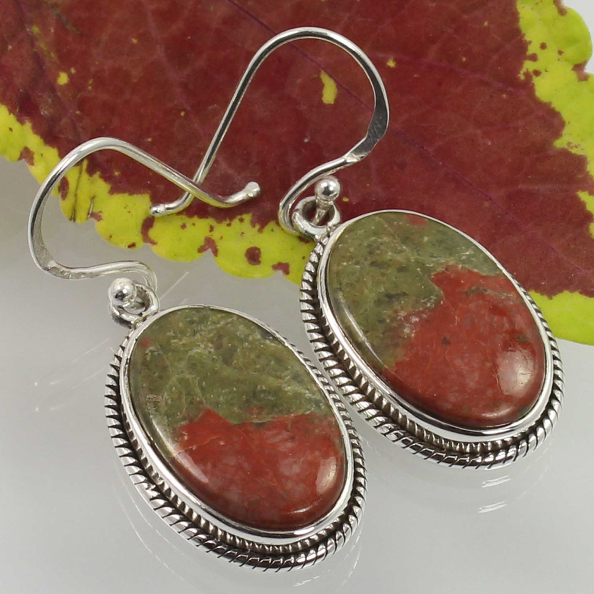 Buy Natural Unakite Earrings 925 Sterling Silver Oval Cabochon Online in  India  Etsy