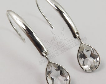 Clear Quartz Crystal Earrings, Silver Earrings, Crystal Quartz, Natural Gemstone Earrings, Dangle Earrings, Handmade Jewelry, Girls Earrings