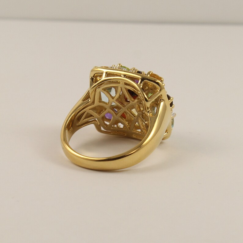 Garnet and more semi precious stones ring 925 sterling silver Gold plated ring Size US 7 34 Peridot multi stone ring natural Blue Topaz
