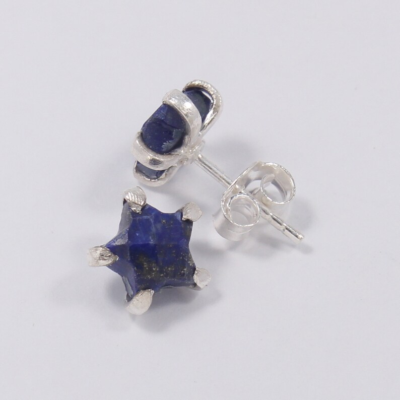 Blue Lapis Stud Earrings, 925 Sterling Silver, Lapis Lazuli Jewelry,  Handmade Blue Studs, Star Design Studs, Tiny Lapis Earrings, For Gift