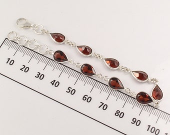 Garnet Bracelet, Faceted Garnet Jewelry, Handmade Jewelry, 925 Sterling Silver Bracelet, Pear Shape Jewelry, Women Bracelet ,Birthday Gift