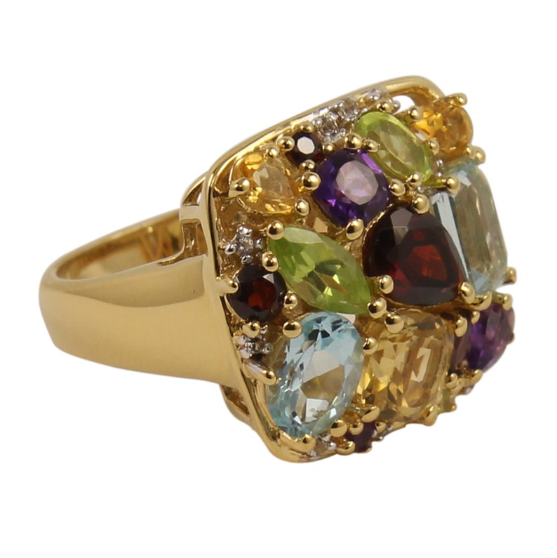 Garnet and more semi precious stones ring 925 sterling silver Gold plated ring Size US 7 34 Peridot multi stone ring natural Blue Topaz