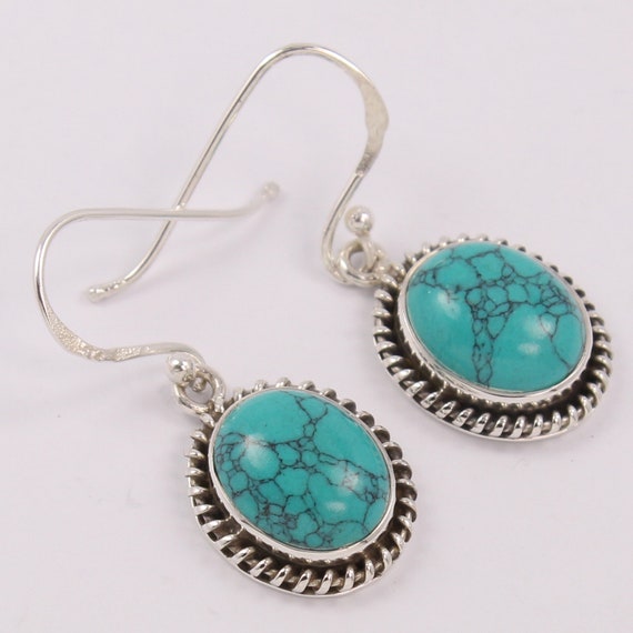 Turquoise Earrings 925 Solid Sterling Silver Earrings Blue