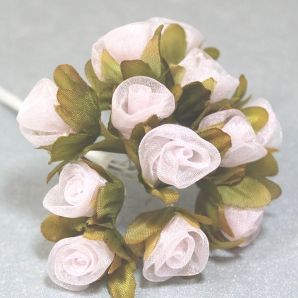 24 Organza-Röschen künstliche Blüten am Stiel rosa Hochzeit