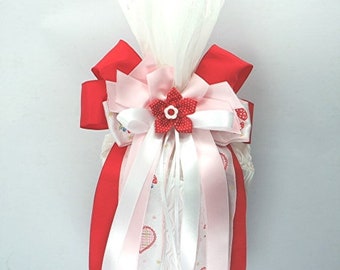 Wunderschöne Schleife Schultüte Zuckertüte Geschenk Hochzeit Rot Weiß Strass X5 