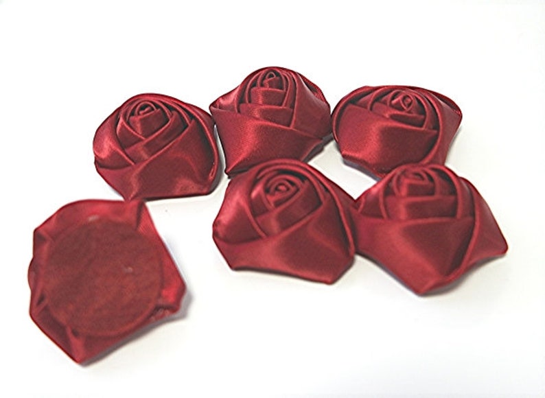 6 rosas satinadas de 3,5 cm, color rojo vino, rojo oscuro, burdeos, para bodas MG-L imagen 1