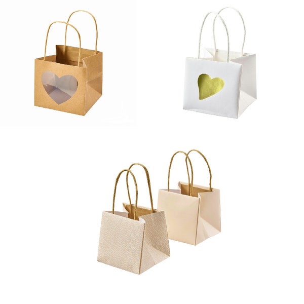 6 Papiertaschen Pflanzentaschen mit Henkel wahlweise in Weiß, Hellrosa, Braun