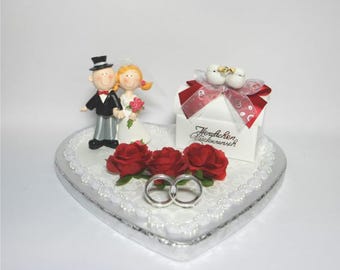 Corazón de regalo de dinero para bodas, decoración para novios, rojo/plata 161033