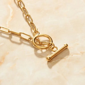 Gold T-Bar Long Link Necklace