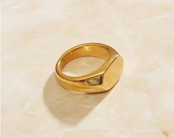 Gold Hexagonal Signet Ring