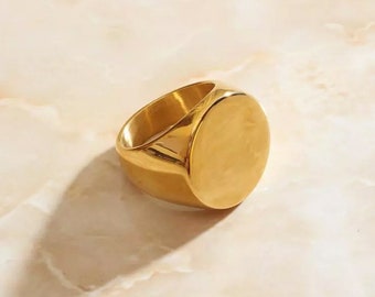 Gold Large Circular Signet Ring