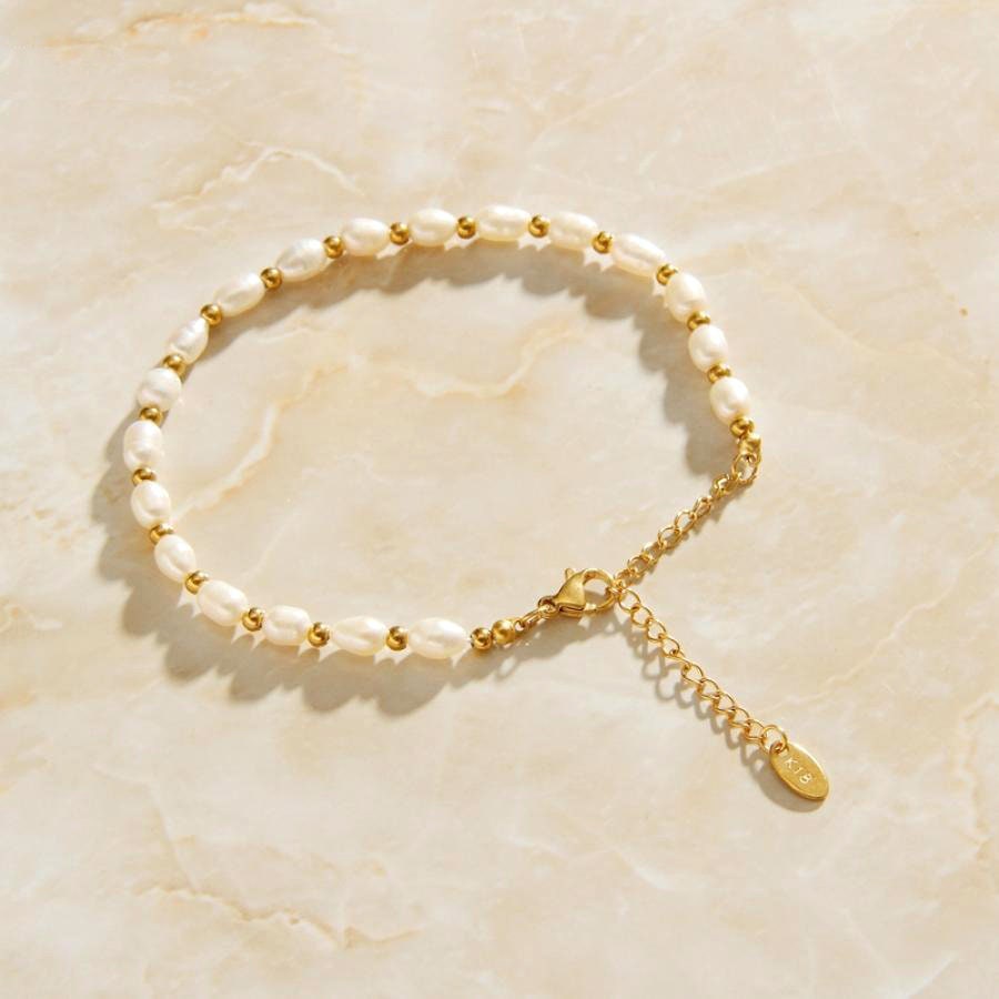 Gold Pearl Chain Link Bracelet - Etsy