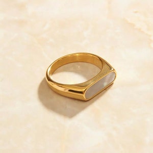 Gold Long Slim Set Signet Ring