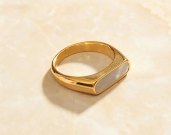 Gold Long Slim Set Signet Ring