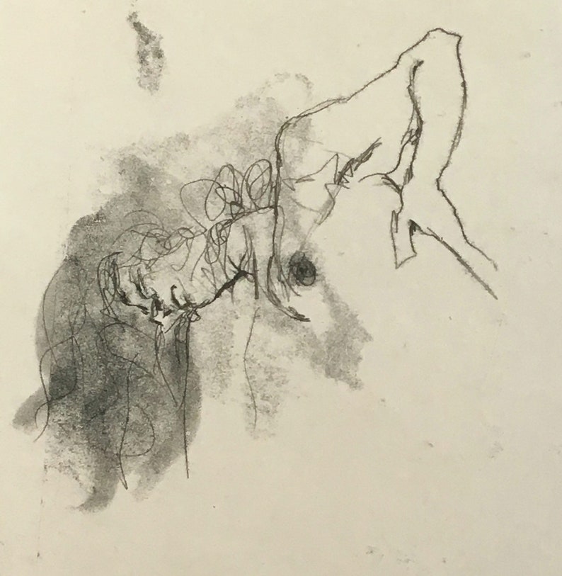 Upside-down Female Head Monotype Line Drawing
