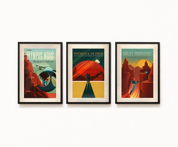 Set Of 3 Space Travel Spacex Retro Tourism Advert Vintage Etsy