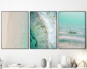 Ocean beach print set of 3 Gallery wall set of teal blue ocean print Modern poster set Starfish print