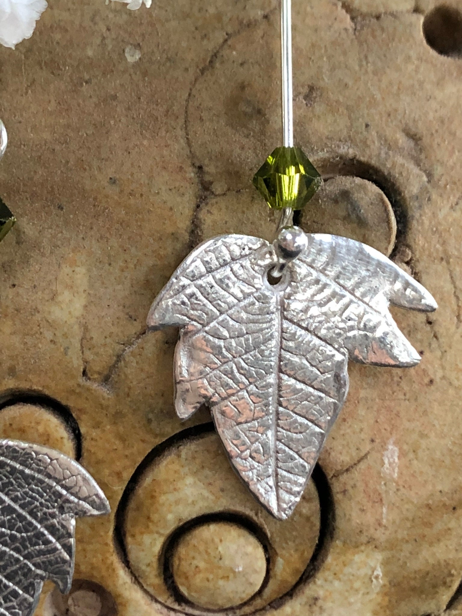 silver drop leaf earrings