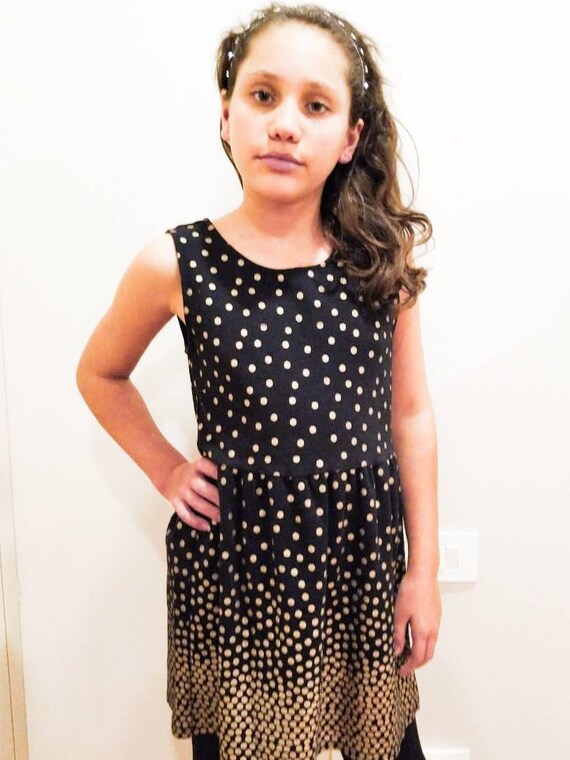 black and gold polka dot dress