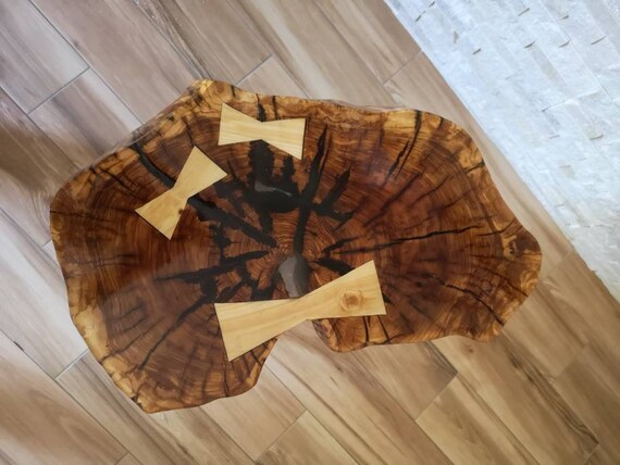Tavolino Da Caffè In Legno Di Ulivo E Resina Epossidica Con Gambe In Ferro Da 40cm Tavolo Da Salotto Piccolo Tavolo