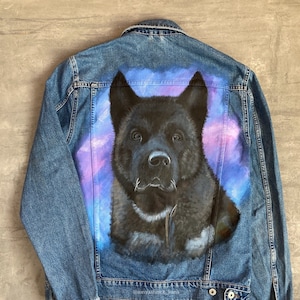 Personalized gift, Custom pet portrait jacket, painted jean jacket, dog owner gift, dog portrait, dog painting from photo, pet gift.