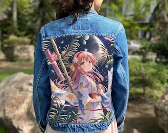 Handbemalte Anime Jeansjacke