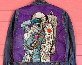 Hand painted jean jacket Cosmic Love