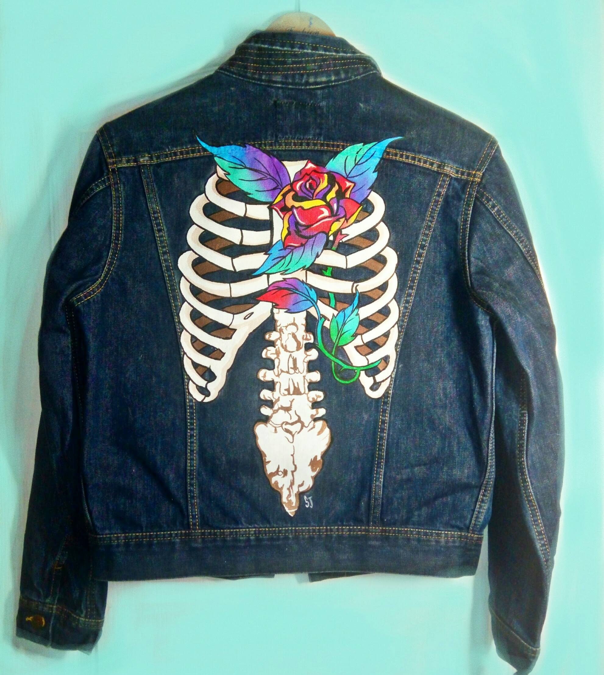 Hand Painted Denim Jacket Skeleton and 