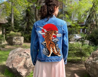 Hand Painted Tiger Jean Jacket - Etsy