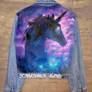 Painted Jean Jacket, custom painted denim jacket, personalized gift, gift for her, birthday gift, unique jacket, one of a kind.