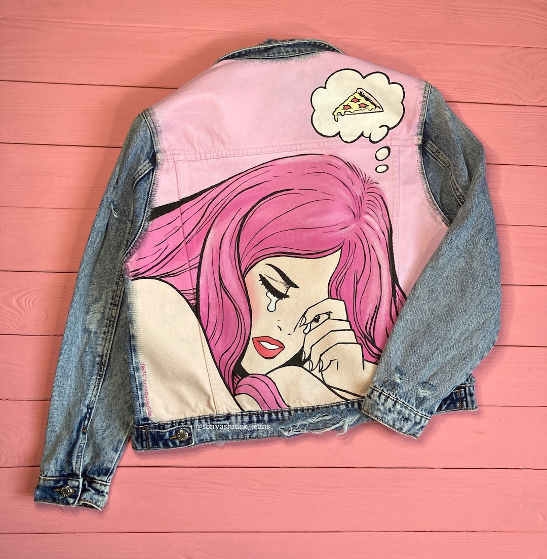 ◆THE MUSEUM VISITOR◆ HAND PAINTED DENIM JACKET PINK 10121 21 Savage ISSA Hand Painted Denim Jacket - - Etsy