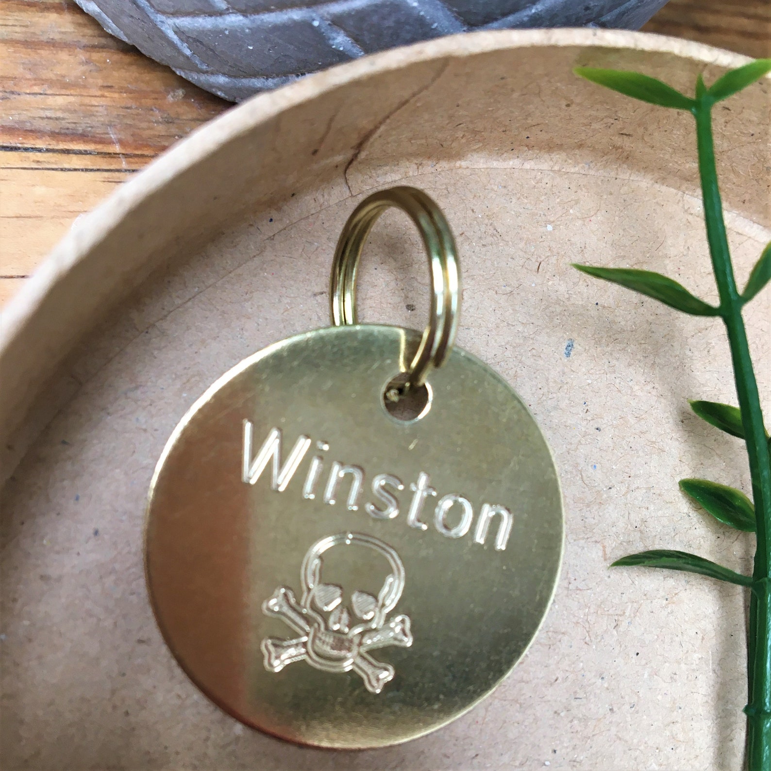 Brass Skull Pet Id Tags Engraved Brass Dog Tag Large Etsy