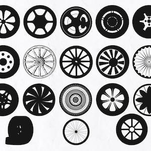 18 Wheels SVG Bundle, Wheel czarne sylwetki svg, Wheel cricut, Plik do cięcia kół, Clip art koła, Wektor koła