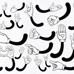 20 Cartoon Hands White Gloves SVG, Gestures Hand SVG, Glove svg, Ok, Victory, Thumb Up, Heart Rock, Pointing,  Arm, Finger, Fist, Comic