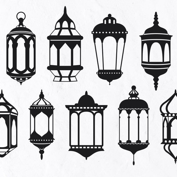 9 Islamic Lantern SVG Bundle, Decoration, Pattern, Set, Symbol,Papercut, Decor, Decorative, Allah, Antique, Arab, Arabian, Arabic, Dome, Eid