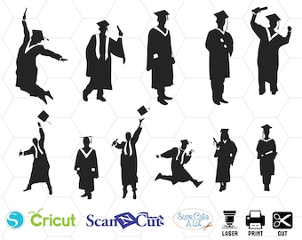 Graduation silhouettes svg, graduate svg, graduation cap svg, graduation clipart, graduation cut file, senior svg, graduation monogram svg