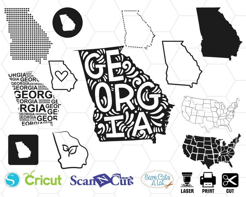 georgia state svg, georgia map svg, state svg files, state of georgia, svg cut file, svg cutting files, cameo, silhouette, dxf, print image 1