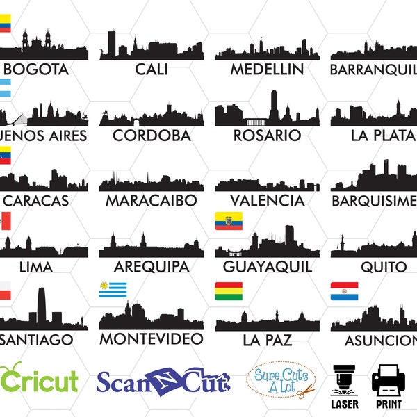 Bogota svg, Cali svg, Medellin svg, Barranquilla svg, Buenos Aires svg, Cordoba svg, Rosario svg, La Plata svg, Caragas svg, Maracaibo svg