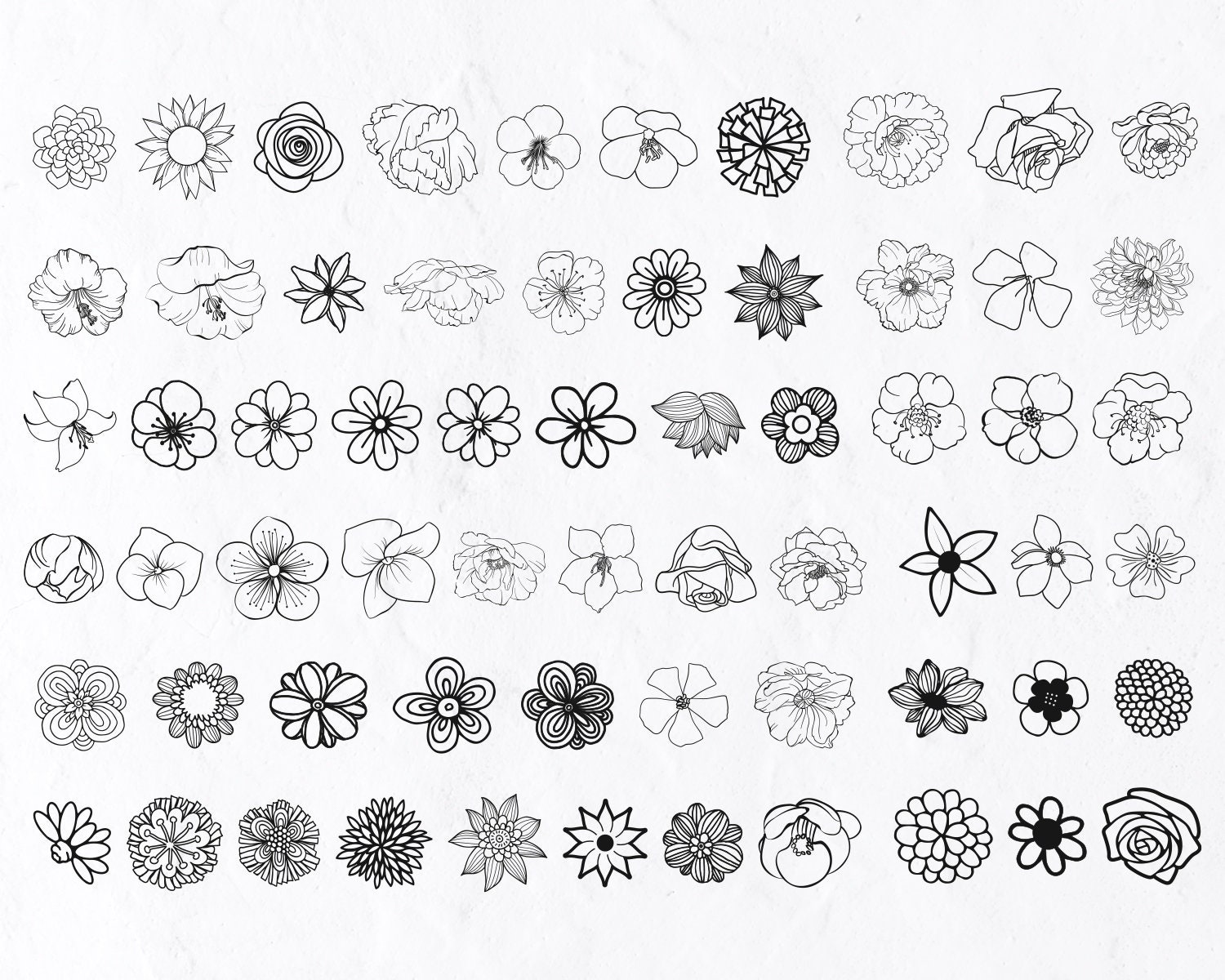 60 Hand Drawn Flowers SVG Bundle Floral Line Art Svg Hand - Etsy