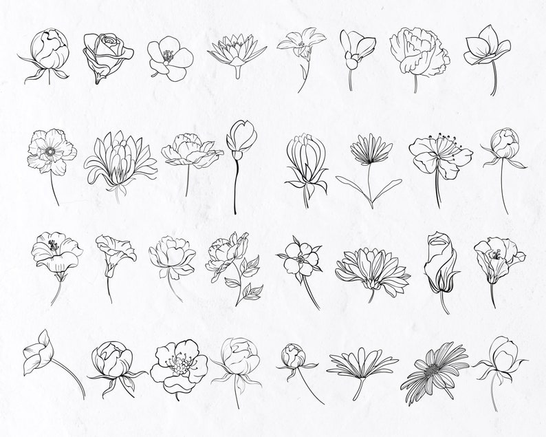 30 Hand Drawn Flowers With Branches SVG Flower Svg Bundle | Etsy