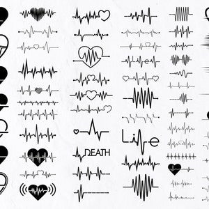 64 Hartslag SVG Bundel, Ekg svg, Hartslag Svg, Hartslag Svg Bundel, Medische Clipart, Stethoscoop Gezondheid, Hartverpleegkundige Poot Cardiogram