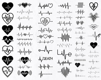 64 Hartslag SVG Bundel, Ekg svg, Hartslag Svg, Hartslag Svg Bundel, Medische Clipart, Stethoscoop Gezondheid, Hartverpleegkundige Poot Cardiogram