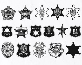 16 Sheriff Badge SVG Bundle, Police Badge Svg, Police Badge Silhouette, Cop Svg Cut File, Deputy Sheriff Star Vector File, Western Svg