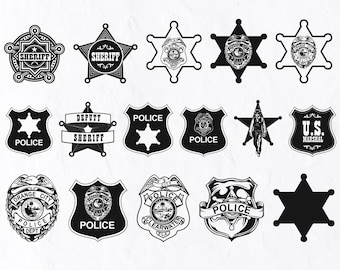 16 Sheriff Badge SVG Bundle, Police Badge Svg, Police Badge Silhouette, Cop Svg Cut File, Deputy Sheriff Star Vector File, Western Svg