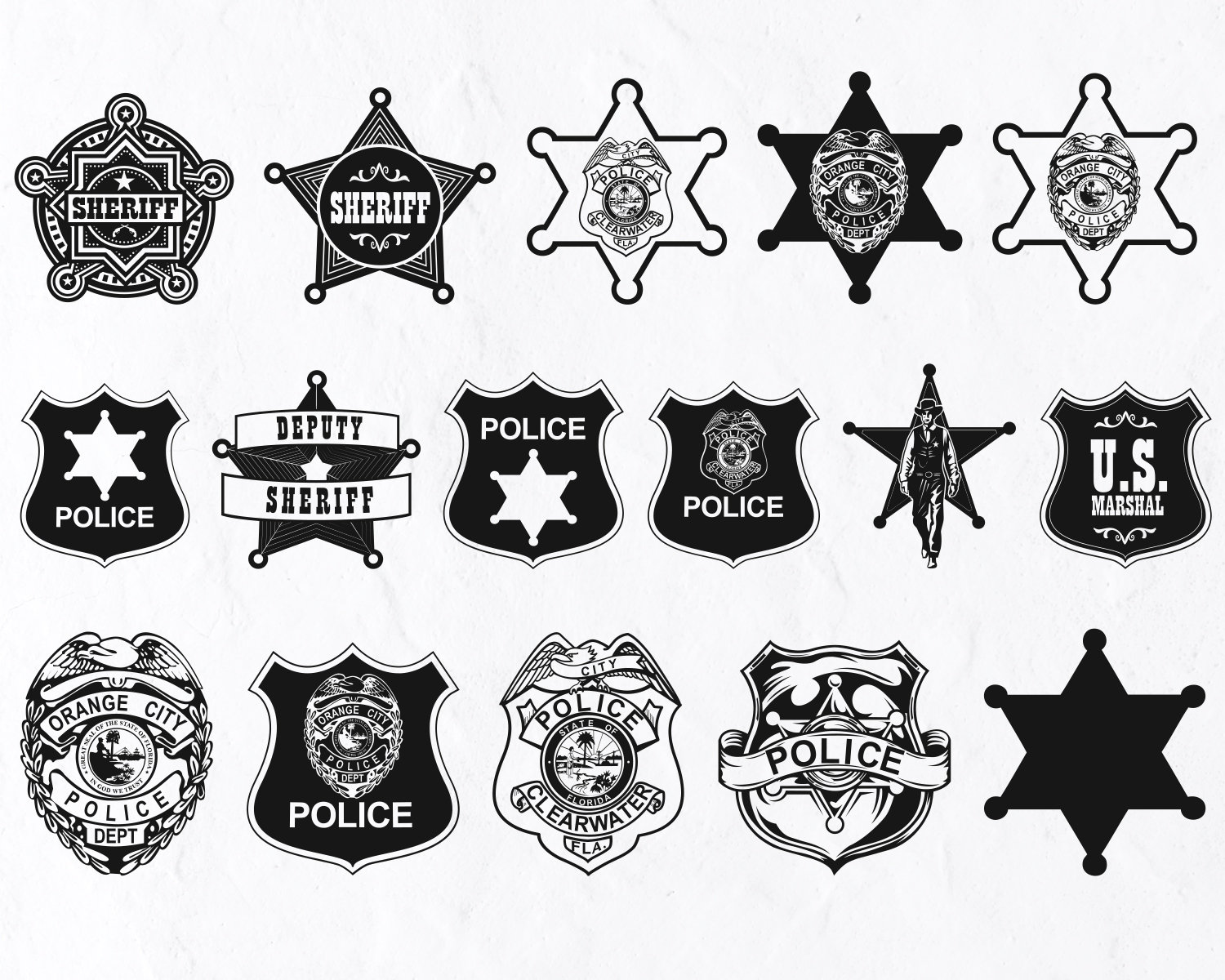 16 Sheriff Badge SVG Bundle, Police Badge Svg, Police Badge Silhouette, Cop Svg Cut File, Deputy Sheriff Star Vector File, Western Svg