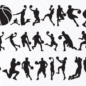 23 schwarze Basketballspieler Silhouetten, Basketballspieler SVG, Sport, Fitness, Basketball, Spiel, Team, Ball, Übung, Korb, Menschen svg